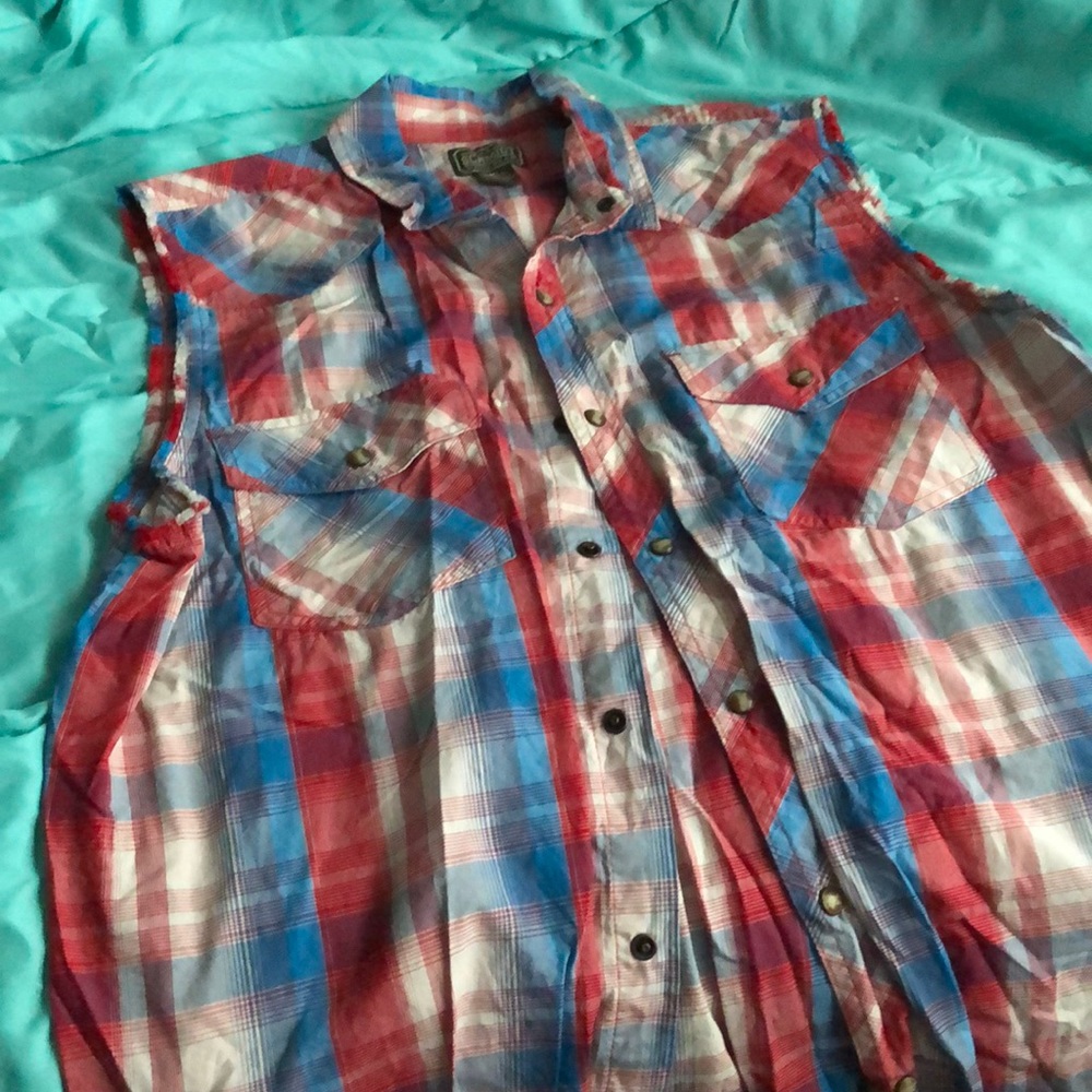 Red, Blue and Cream colored Plaid Button-Down!